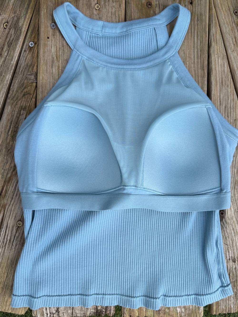 UNIQLO Ribbed Cropped Bra Top Built-In Cups Blue Size L - Picture 4 of 6